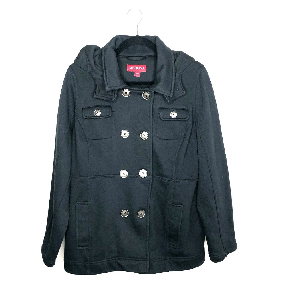Black Pea Coat with Hood Mossimo Size Large